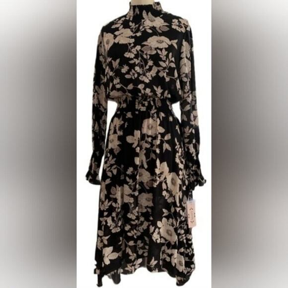 NWT NANETTE LEPORE high/low black cream multi print dress, sz 10, $138.00 - Picture 1 of 5